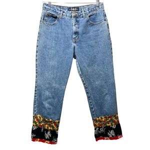 Vintage Y2K Lei Jeans Cropped Embellished Denim Jeans‎ Floral Patchwork Size 9